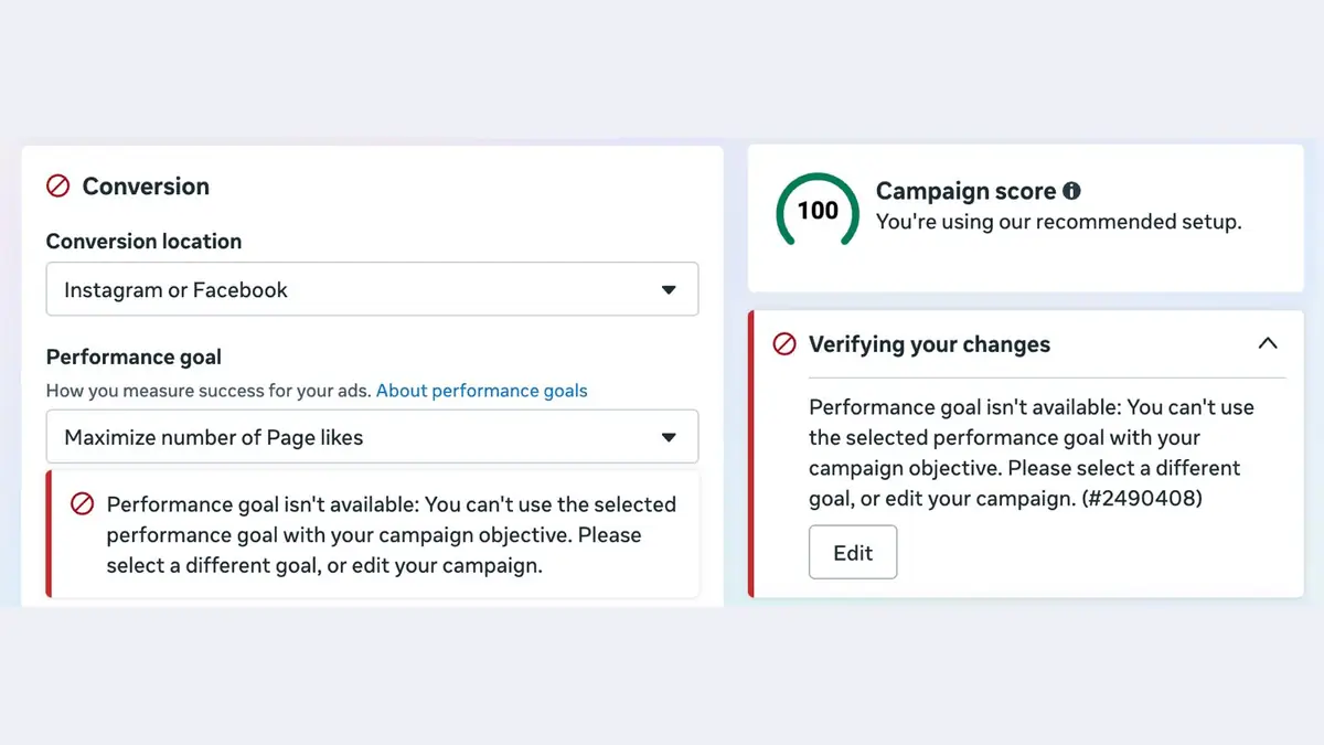 Meta Ads Error #2490408: 'Performance Goal Isn't Available' — Why It Happens and How to Fix It (2026)